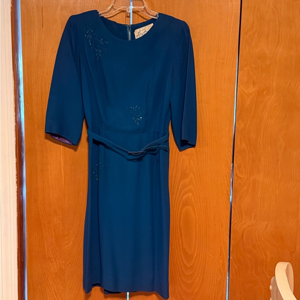 Vintage Lady Franklin 50-60’s Elegant Teal Wiggle Dress with Belt